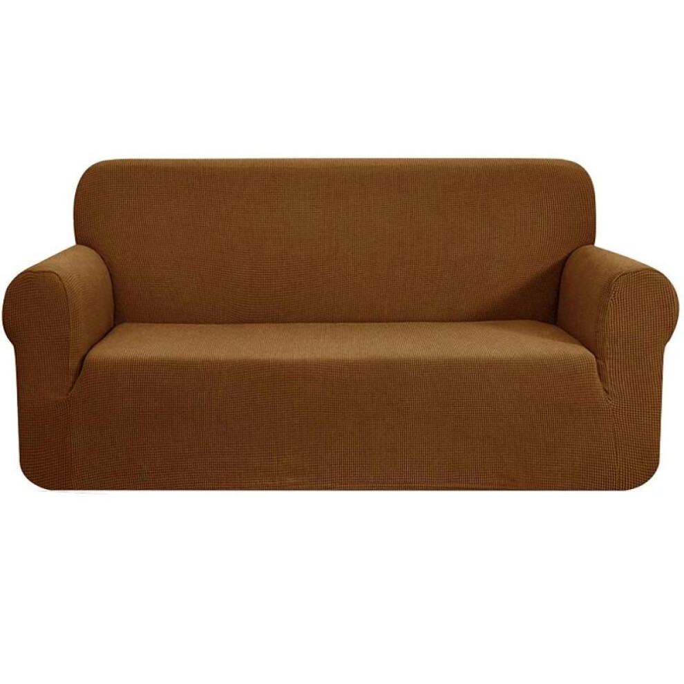 (light brown, 4 Seater) Thick Elastic Sofa Cover Slipcover For Living Room Stretch Polar Fleece Armchair Cover 1/2/3/4 Seater L Shape Corner Sofa Covers