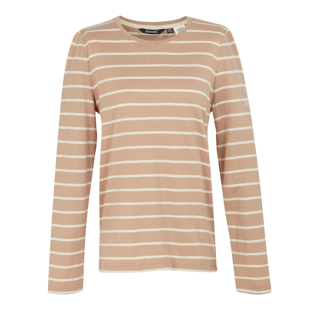 (10 UK, Warm Taupe/Light Vanilla) Regatta Womens/Ladies Federica II Stripe Long-Sleeved T-Shirt