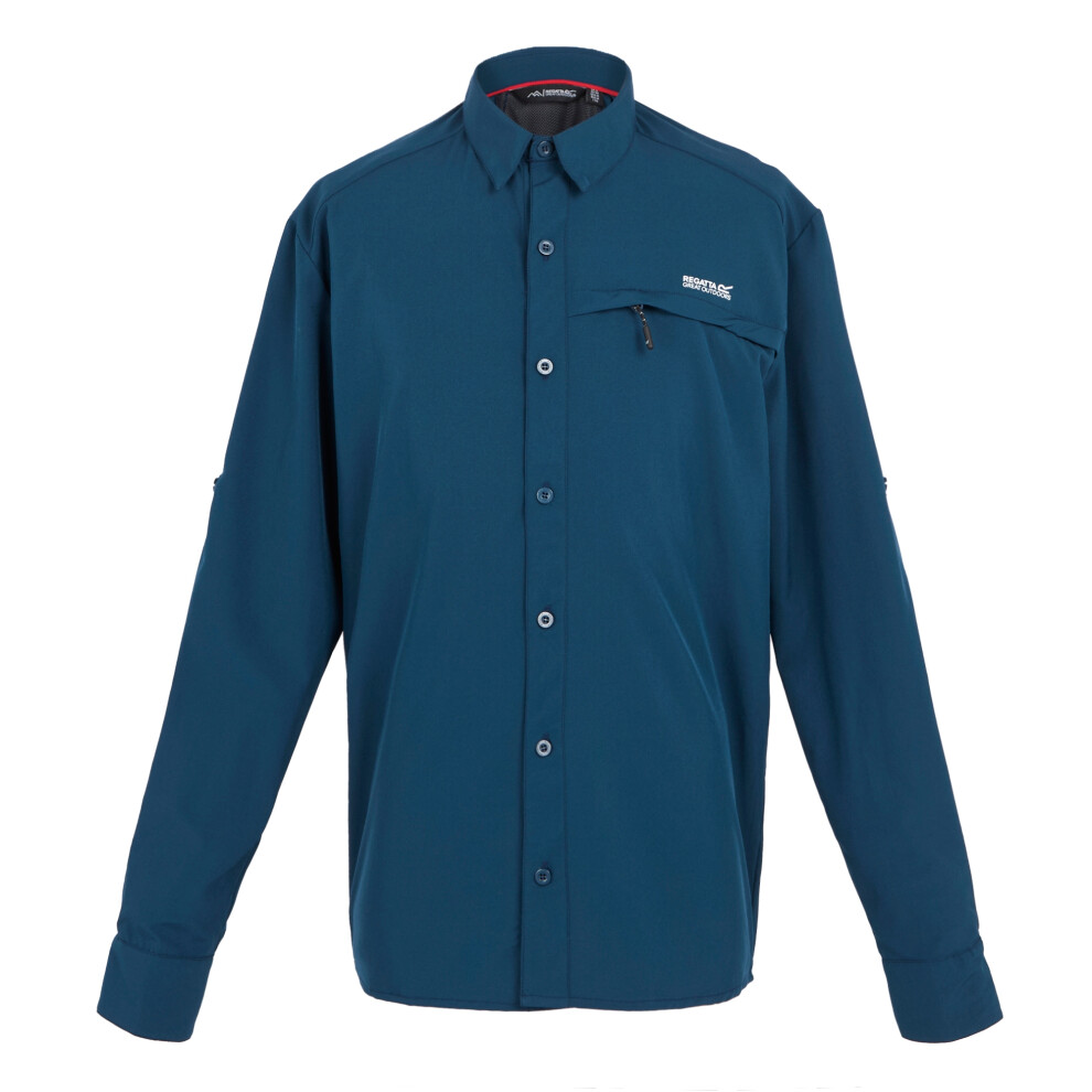 (S, Moonlight Denim) Regatta Mens Checked Packaway Long-Sleeved Travel Shirt