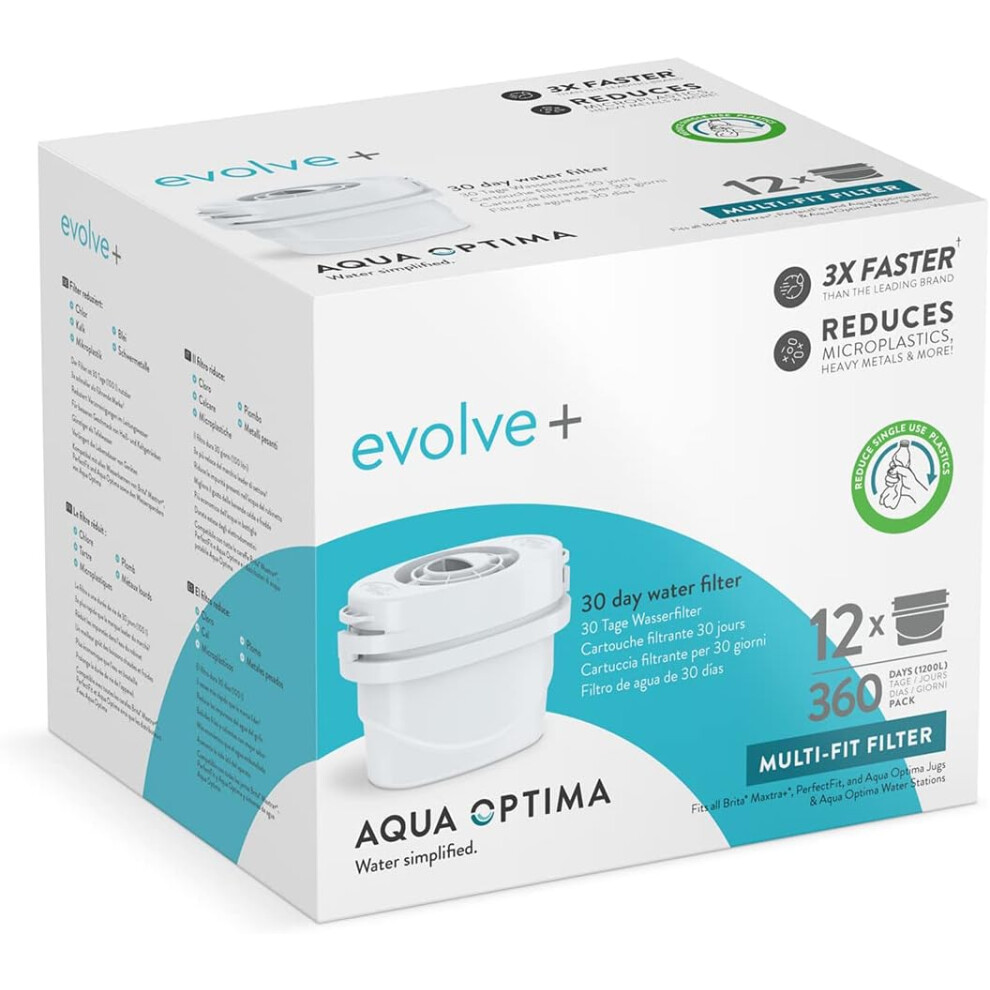 Visit The Aqua Optima Store Aqua Optima Water Filter Cartridges, Evolve+ 12 Pack, Fits Brita Maxtra+ And Perfectfit Jugs, 5 Stage Filtration System Reduces Chlorine