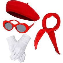 Women's Girls Party Beret Chiffon Scarf Gloves Vintage Oval Sunglasses Fancy Clothing Accessory Set