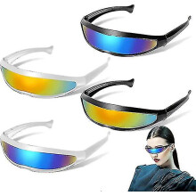 4 Bags Of Futuristic Glasses (black And White) Narrow Cyclops Shape Sunglasses White Black Frame Mirror Lenses Role Playing Costume Glasses Cool Party