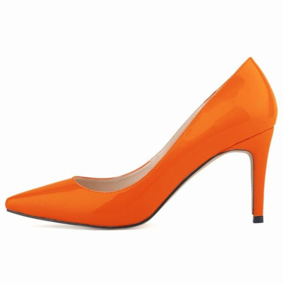 (orange, 38) Women&apos;s Leopard Patent Leather Stiletto Sexy Pointed Toe High Heels Corset Work Wedding Pumps Shoes Shoe