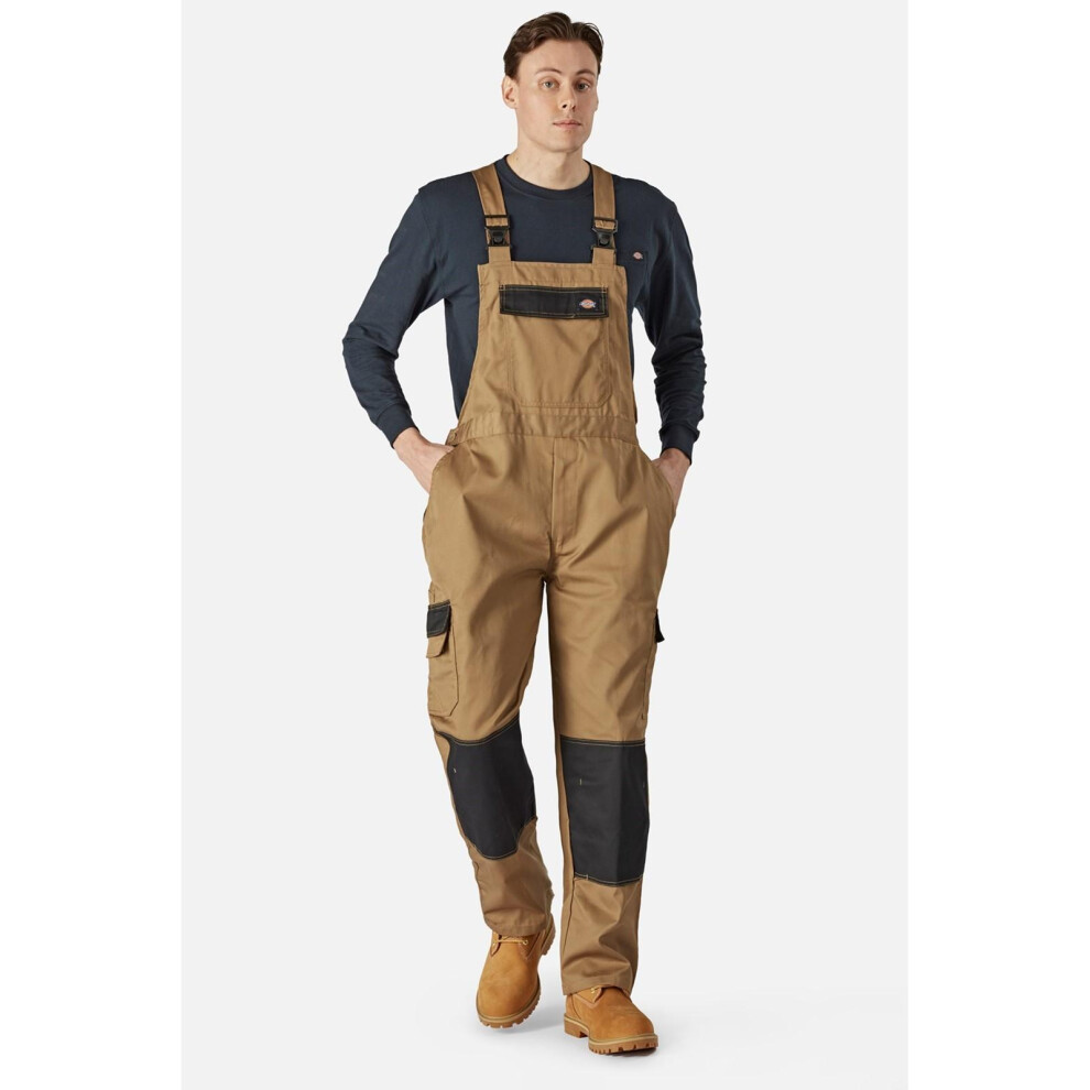 (S, Khaki Brown/Black) Dickies Mens Bib And Brace Trouser