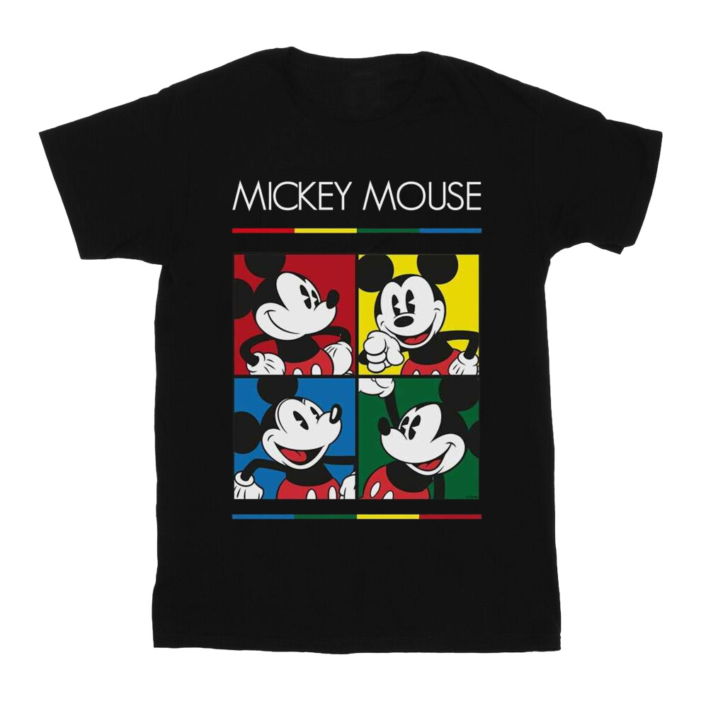 (9-11 Years, Black) Disney Boys Mickey Mouse Square Colour T-Shirt