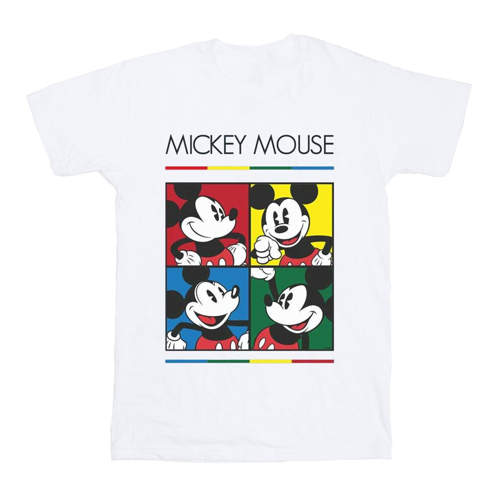 (12-13 Years, White) Disney Boys Mickey Mouse Square Colour T-Shirt