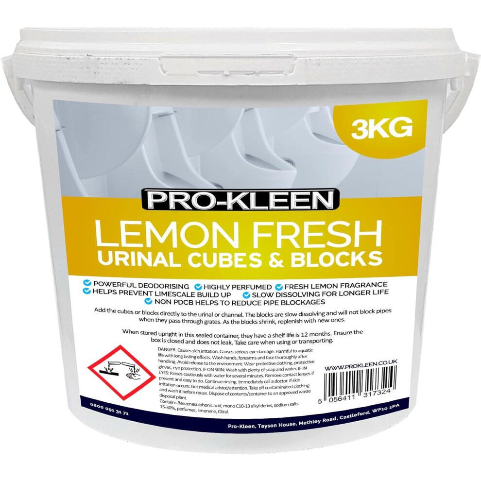 Pro-Kleen Urinal Channel Blocks 3KG - Lemon Fragrance - Non PDCB - Slow Dissolving - 30 Day Control