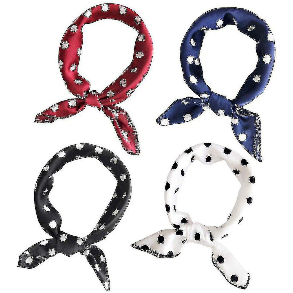 Foulard en soie pour femme 4 pièces Foulard en soie imprimé Foulard en soie carré Foulard de tête Mouchoir Colore