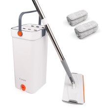 (Flat Mop & Bucket With 2 Pads) Self-Cleaning 360-Degree Rotate Spin Microfiber Mop and Bucket Set Washing Dry