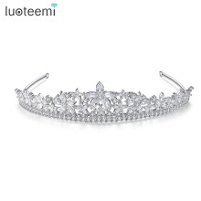 (Silver Plated) Shinnig Bridal Wedding Tiara Clear Cz Crystal Hair Decoration Women Luxury Bride Cubic Zirconia Queen Diadem Crown