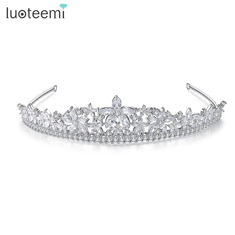 (Silver Plated) Shinnig Bridal Wedding Tiara Clear Cz Crystal Hair Decoration Women Luxury Bride Cubic Zirconia Queen Diadem Crown-image-OPC-PFVTZYF-NEW