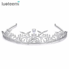 (Imitation Rhodium Plated) Shinnig Bridal Wedding Tiara Clear Cz Crystal Hair Decoration Women Luxury Bride Cubic Zirconia Queen Diadem Crown