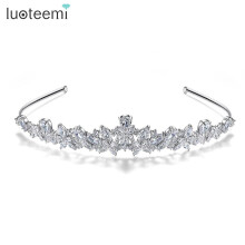 (Gold-color) Shinnig Bridal Wedding Tiara Clear Cz Crystal Hair Decoration Women Luxury Bride Cubic Zirconia Queen Diadem Crown
