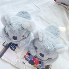 (M38-40, 3) Cute Pink Gray Koala Cartoon Animal Plush Slippers Female Winter Warm Koala Home Woman Slipper