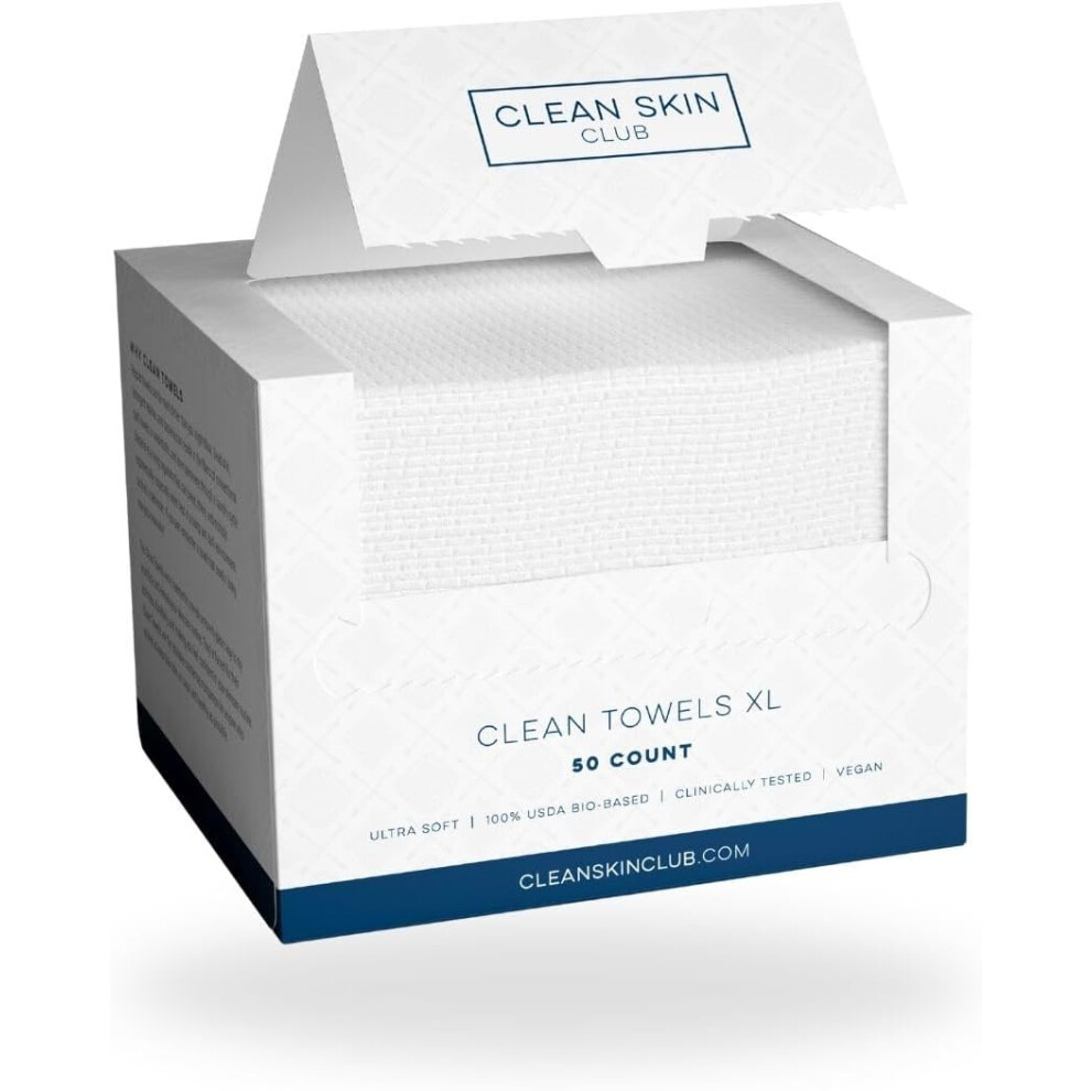 Clean Skin Club Clean Towels XL, 100% USDA Biobased Face Towel, Disposable Face Towelette, Makeup Remover Dry Wipes