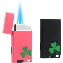 (Black Powder) 2 Pack Mini Torch Lighter Butane Refillable, Double Jet Flame Classic Pocket Lighter With Visible Window