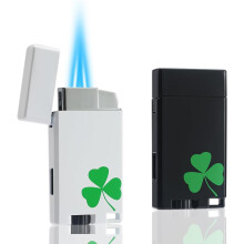 (Black White) 2 Pack Mini Torch Lighter Butane Refillable, Double Jet Flame Classic Pocket Lighter With Visible Window