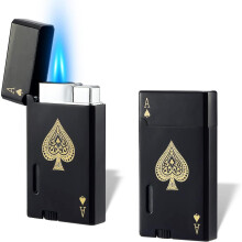 (Ace Black) Yeuligo 2 Pack Double Flame Torch Lighter Butane Refillable,classic Pocket Ace Lighters With Visible Window