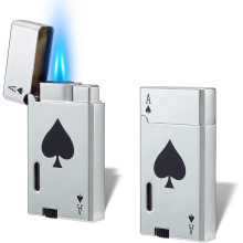 (Ace Silver) Yeuligo 2 Pack Double Flame Torch Lighter Butane Refillable,classic Pocket Ace Lighters With Visible Window