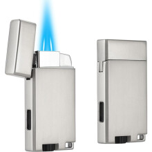 (Brushed Silver) Refillable Butane Torch Lighter With Keyhole And Visible Window, 2 Pack Adjustable Pocket Lighter And Perfect For Men