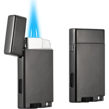 (Gray) Refillable Butane Torch Lighter With Keyhole And Visible Window, 2 Pack Adjustable Pocket Lighter And Perfect For Men