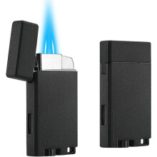 (Matte Black) Refillable Butane Torch Lighter With Keyhole And Visible Window, 2 Pack Adjustable Pocket Lighter And Perfect For Men