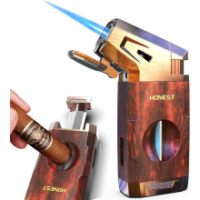 Butane Torch Lighter With V Cutter, Windproof Jet Flame Lighter Torch Refill, Adjustable Refillable Butane Lighter