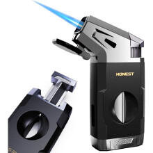 Butane Torch Lighter With V Cutter, Windproof Jet Flame Lighter Torch Refill, Adjustable Refillable Butane Lighte