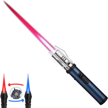 (Blue) Torch Lighter, Bright Fire Lighter With Safety Lock And Adjustable Red/blue Flame, Refillable Butane Gaslighters