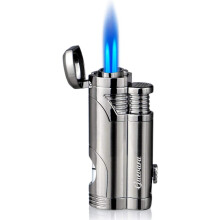 (Gray) Butane Torch Lighter With Punch Windproof Double Jet Lighters (grey)