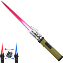 (Green) Torch Lighter, Bright Fire Lighter With Safety Lock And Adjustable Red/blue Flame, Refillable Butane Gaslighters