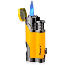 (Yellow) Butane Torch Lighter With Punch Windproof Double Jet Lighters (grey)