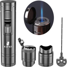 (Gun Ash) Cigar Lighter, Cigar Puncher, Cigar Draw Enhancer, Cigar Stand, All-in-one Lighter (gun Ash)