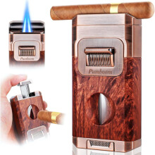 All-in-one Torch Cigar Lighter With Built-in Cigar Cutter V Cut, Cigar Holder, Dual Windproof Jet Flame, Butane Lighte