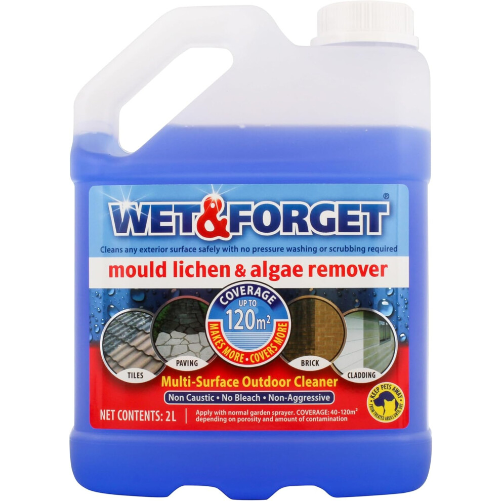 Wet & Forget Mould, Lichen & Algae Remover, Outdoor Cleaning Solution, Black Mould Remover, Bleach Free, 2 Litre