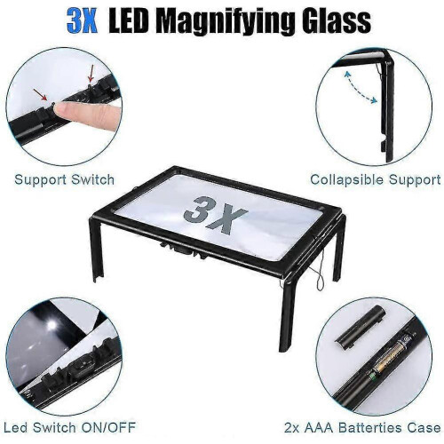 Rectangular Magnifier for Visually Impaired 3x Full Page Magnifier Magnifier with Hands-free Light 1