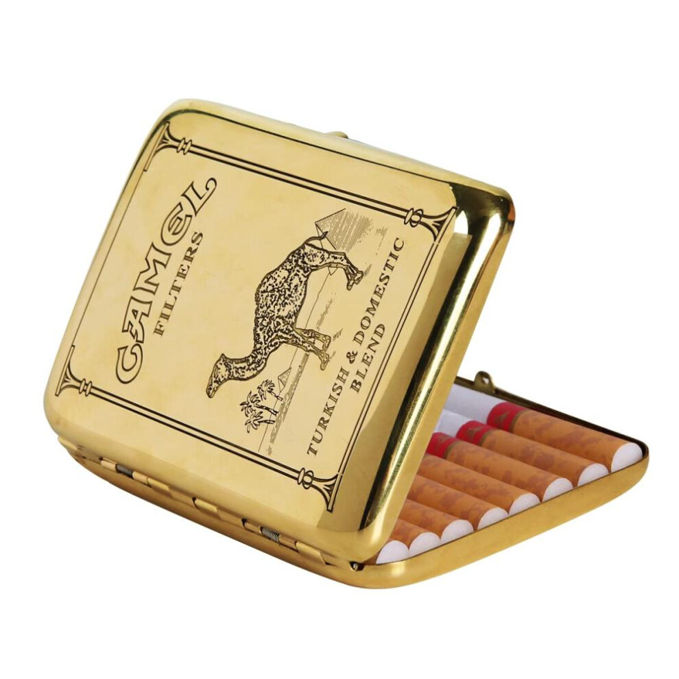 Yeuligo Metal Cigarette Case, Hold 16 Cigarette Vintage Copper Camel Cigarette Case Smoking Boxes, Portable Waterproof Cigarette Case