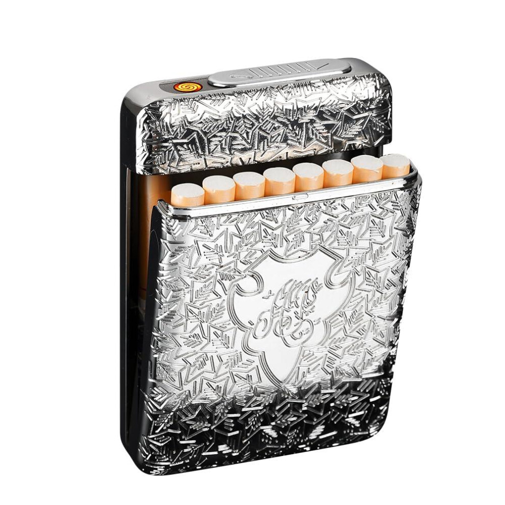 Yeuligo Cigarette Case With Usb Lighter, 16-Cigarette Capacity, 84Mm King Size, Rechargeable Flameless Windproof Lighter, Zinc Alloy, Model Ku-Yhfg0