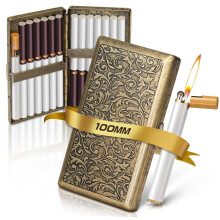 X-lighter Vintage Cigarette Case With Lighter For 100's ，smell Proof, Retro Metal Cigarette Cases Holder 100s King Size
