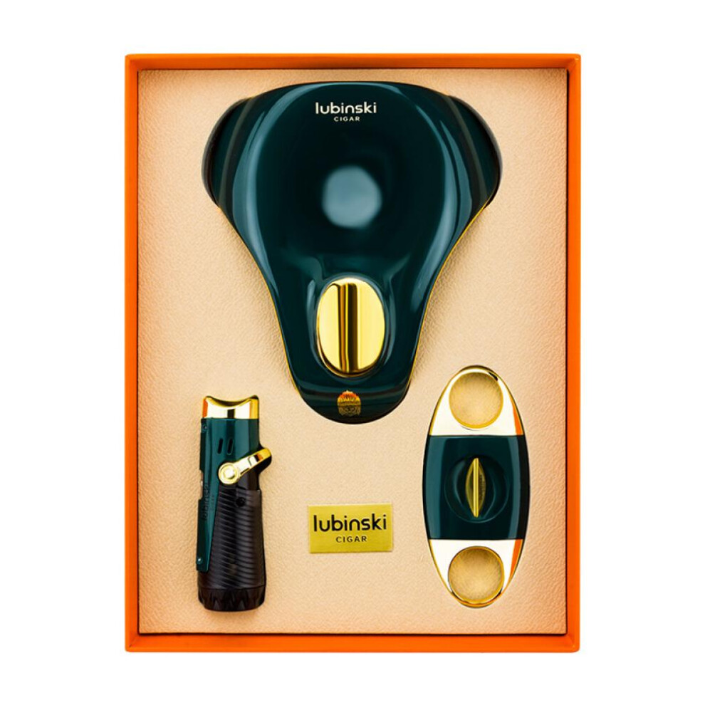 Yeuligo Cigar Set Metal Lighter Scissors Ceramic Ashtray Three-Piece Gift Box Set
