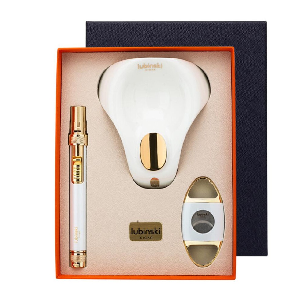 Yeuligo Cigar Tools Suit Direct Punch Lighter Double Blade Scissors Ceramic Ashtray Portable Combination Gift Box