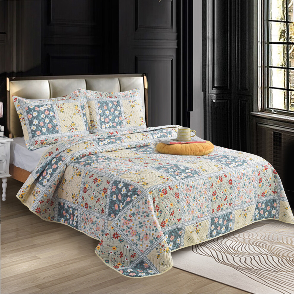 (104) 3 Piece Luxury Quilted Bedspread & Pillowshams Set | Double King Throw Comforter