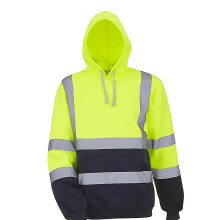 (Fluorescent, 4XL) Men Hi-viz Workwear High Visibility Hooded Sweatshirt Casual Pullover Fleece Lining Hoodie