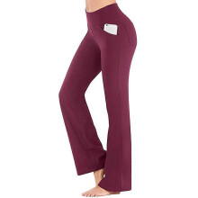 (XL, Wine Red) Women Fit & Flare Plain Soft Trouser Breathable Full Length Pants High Elastic Waist Bottoms Plus Size