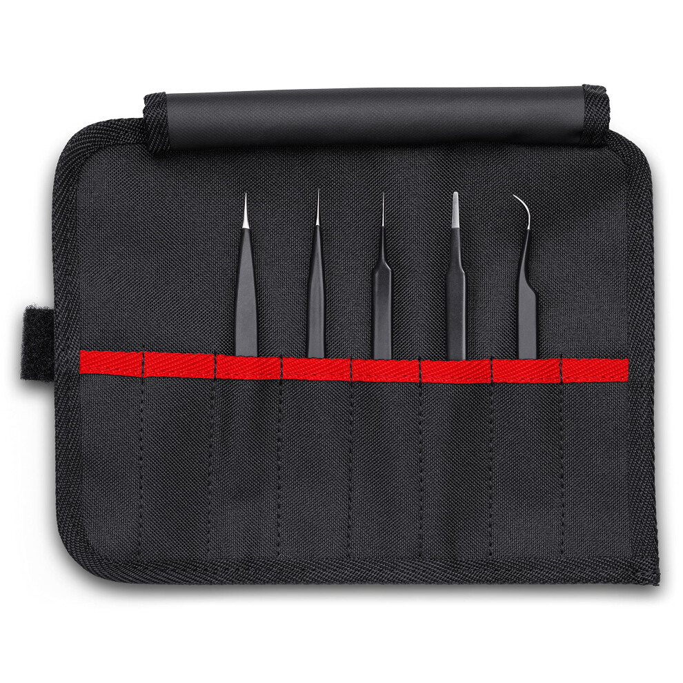 Knipex  5 Pc Stainless Steel Tweezers Set in Tool Roll  ESD 920001ESD