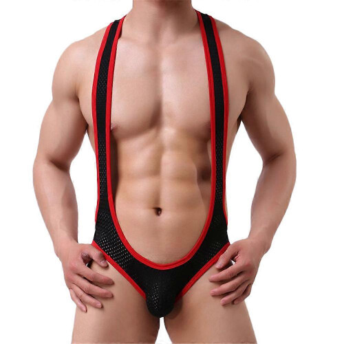 (2XL, Black) Mens Erotic Jockstrap Backless Leotard Sexy Underwear Jumpsuits Bodysuit
