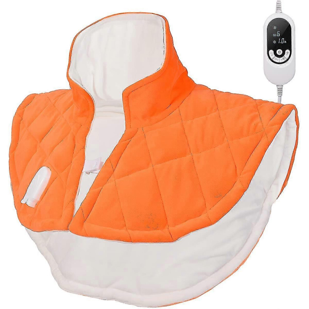 Orange (L, ) Electric Heating Pad For Neck & Shoulders Pain, Cramps, Arthritis Relief, Far Infrared Fast Heated Pad With Moist & Dry Heat Therapy, 6 He