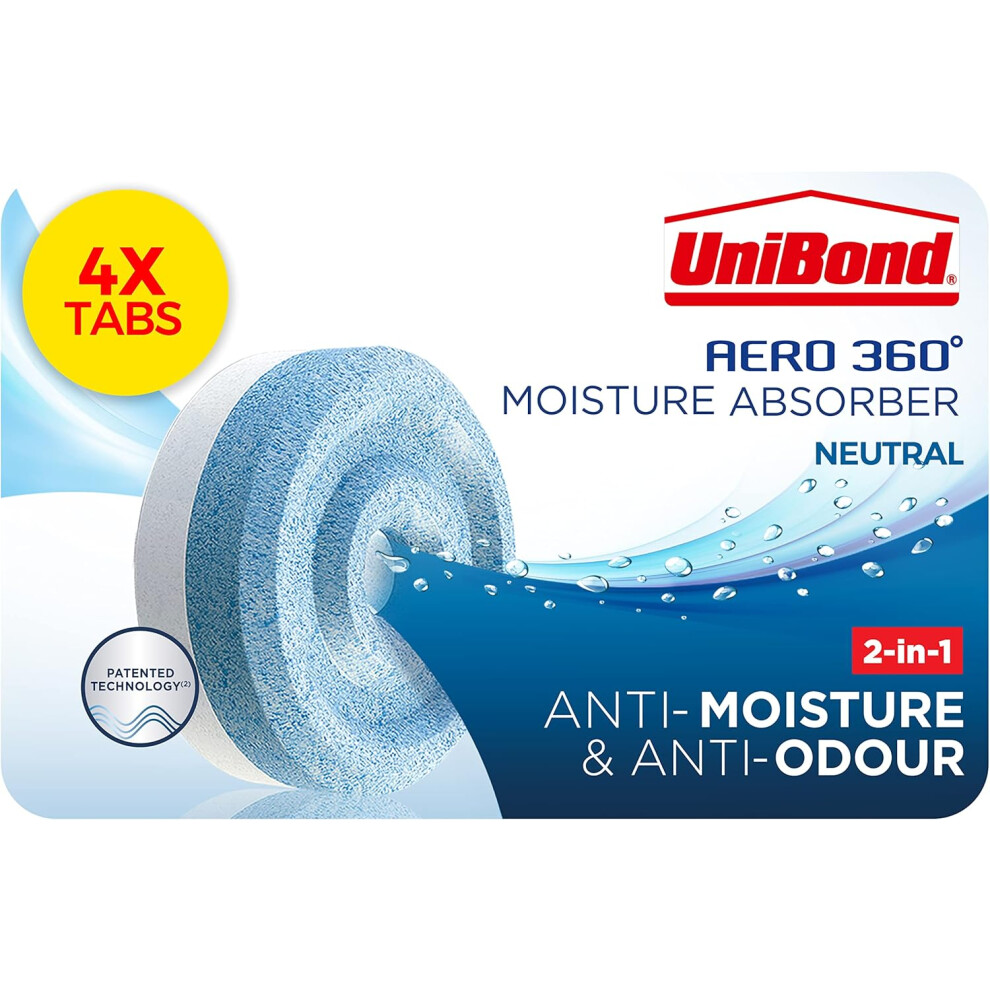 UNIBOND AERO 360° Moisture Absorber Neutral Refill Tab, Ultra-Absorbent and Odour-neutralising, for AERO 360° Dehumidifier Pack of 4 (4 x 450g)
