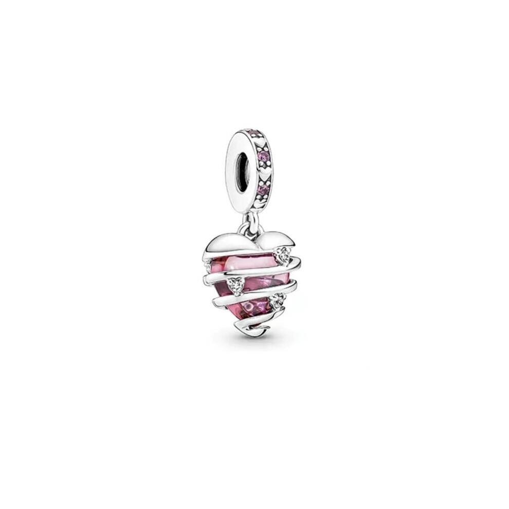 (SS391) NEW Authentic Pink Charm Matte Murano Glass，Pansy Flower Bead Fit Original Pandora 925 Sterling Silver Bracelet DIY Jewelry Gift