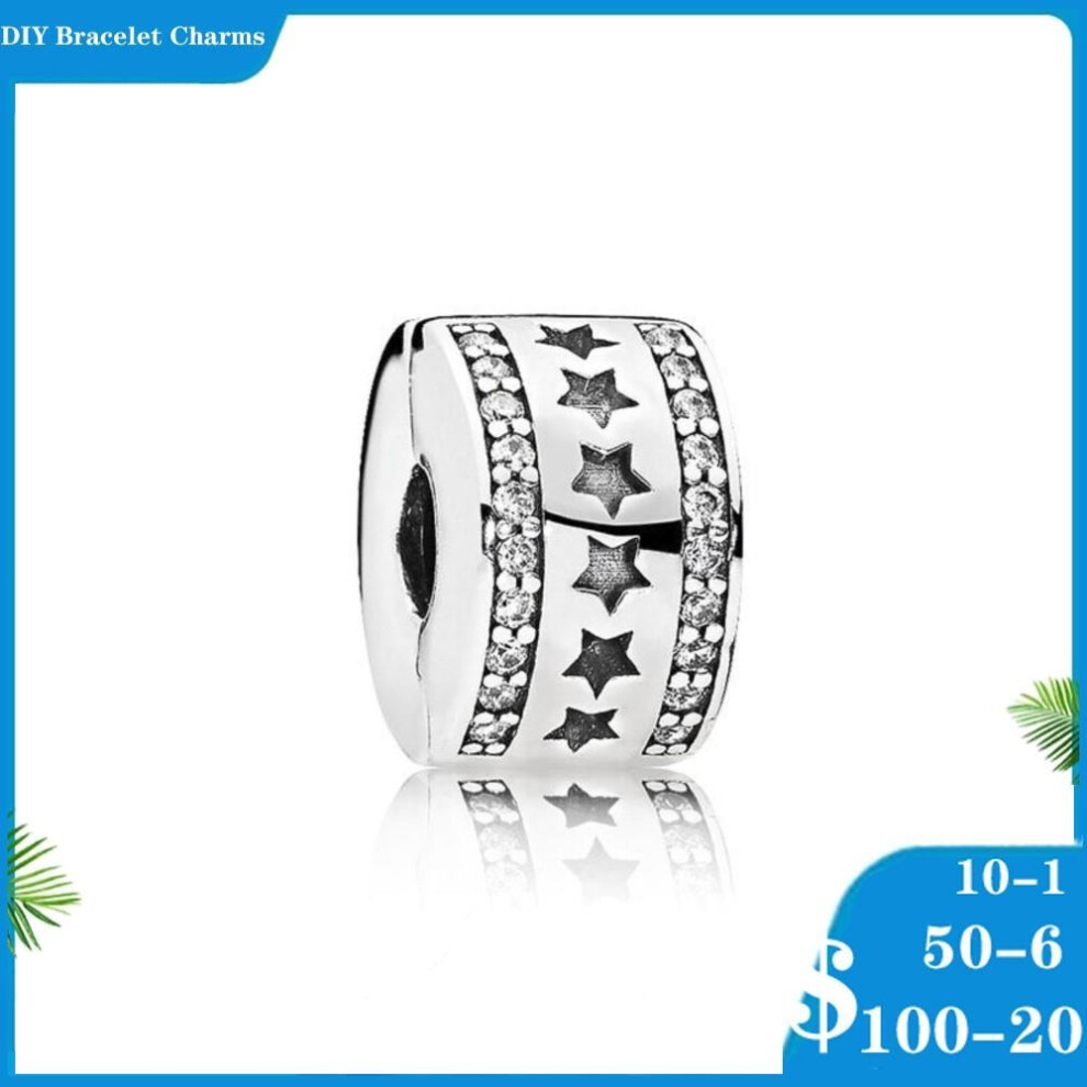 (A232) New 925 Sterling Silver Galaxy Star Cluster Fixing Clip Charm bead Fit Original Pandora Charms Bracelet For Women DIY Jewelry